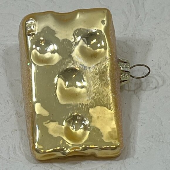 Golden Glittered Swiss Cheese Glass Christmas Tree Ornament 2.75" - Picture 6 of 10